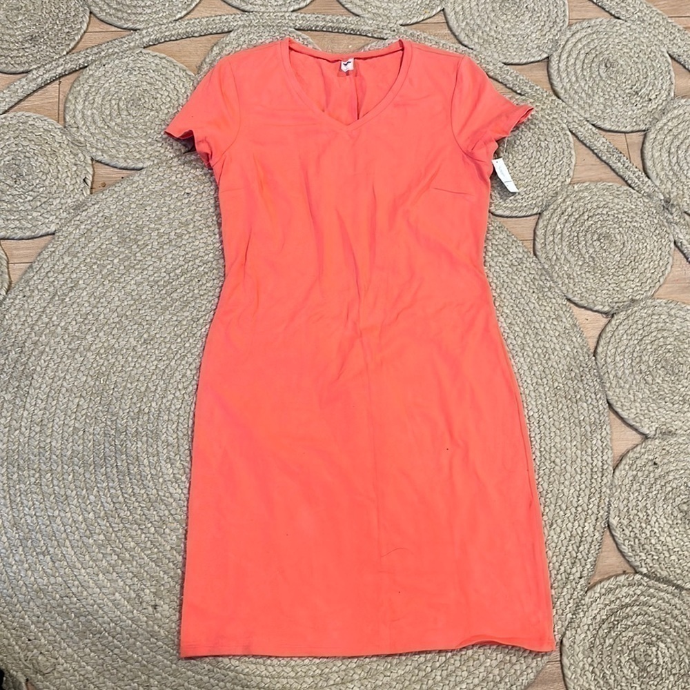 Old navy V Neck T shirt dress coral tropics M NWT
